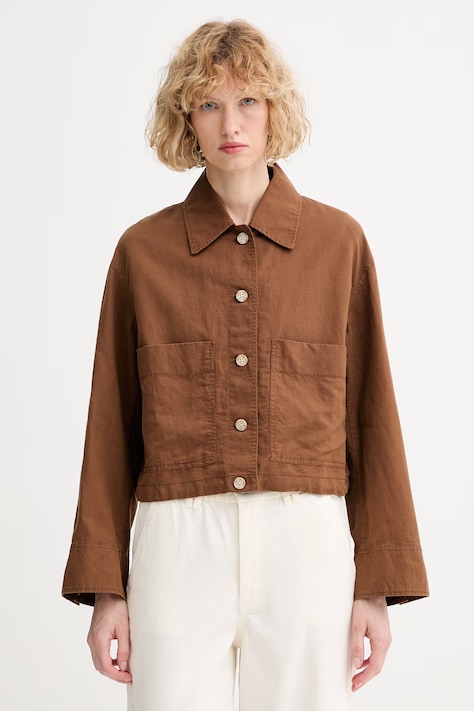Marc O'Polo kurtka koszulowa damska z lnem brązowa 5000011293
