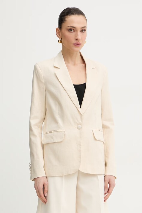 Silvian Heach marynarka jednorzędowa damska lniana PILLIK beżowa GPP26062GC