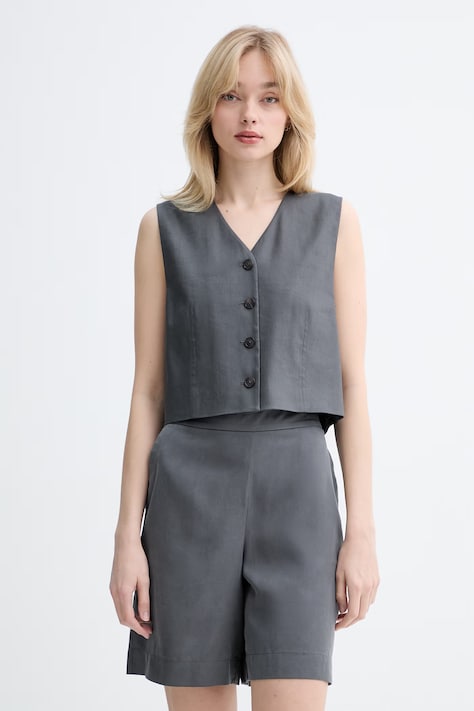 Marc O'Polo telovnik ženski z lanom siv 5000014052