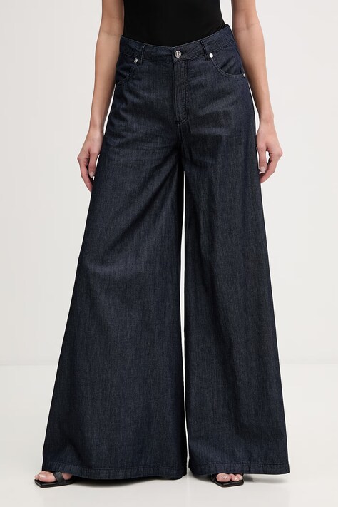 Silvian Heach spodnie bawełniane PHIKEM damskie kolor granatowy szerokie high waist GPP26113JE