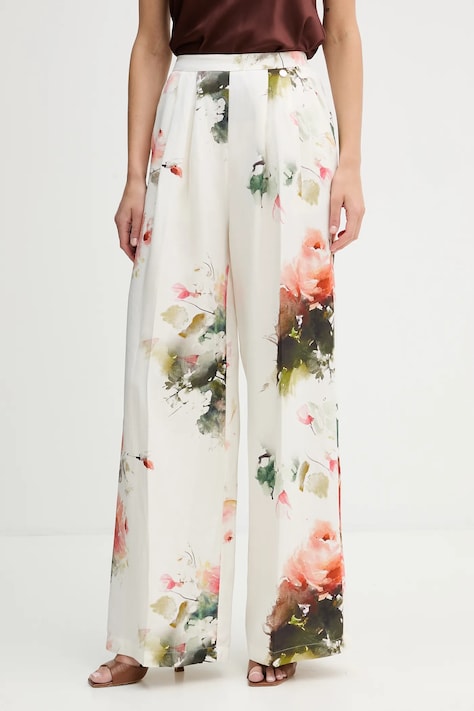 Silvian Heach spodnie z dodatkiem lnu ALORI damskie kolor beżowy szerokie high waist GPP26052PA