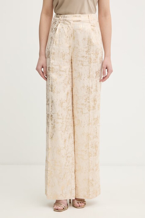 Silvian Heach spodnie z dodatkiem lnu RAKOP damskie kolor beżowy szerokie high waist GPP26239PA