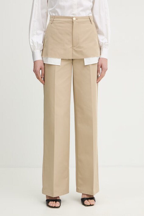 Silvian Heach spodnie straight damskie bawełniane SPANIT beżowe high waist CVP26025PA