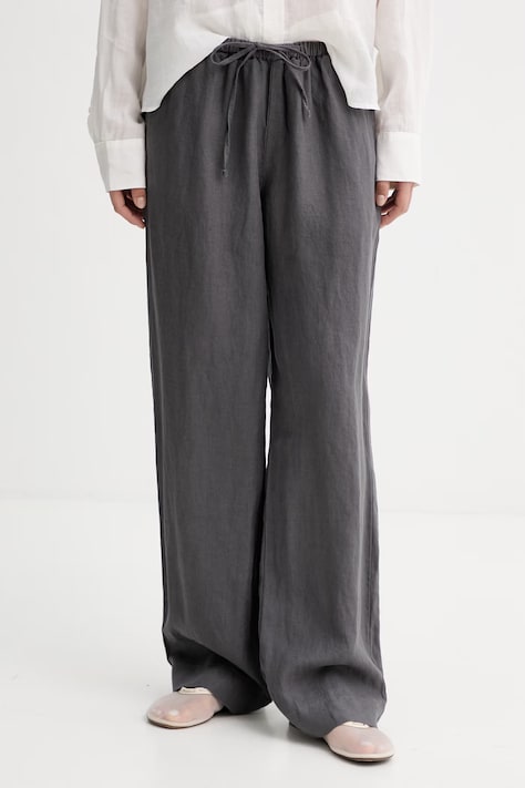 Marc O'Polo nohavice dámske bavlnené sivé high waist 5000014018