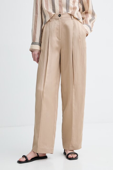 Marc O'Polo spodnie damskie z dodatkiem lnu beżowe high waist 5000014070