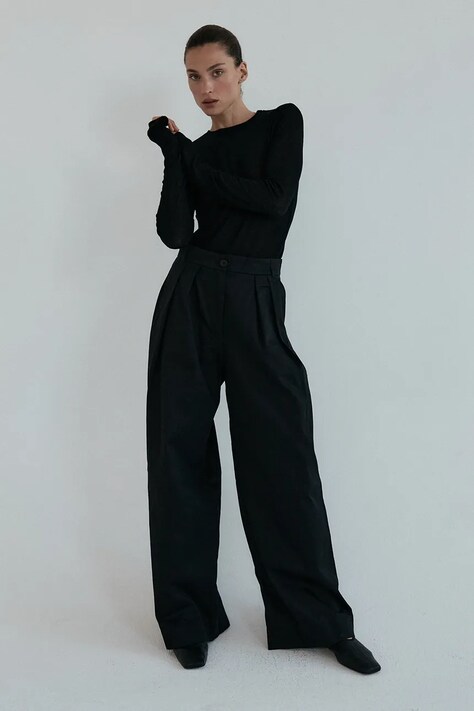 Muuv spodnie straight damskie bawełniane czarne high waist