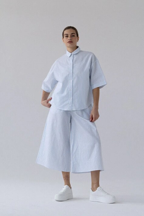 Muuv spodnie culottes damskie niebieskie high waist