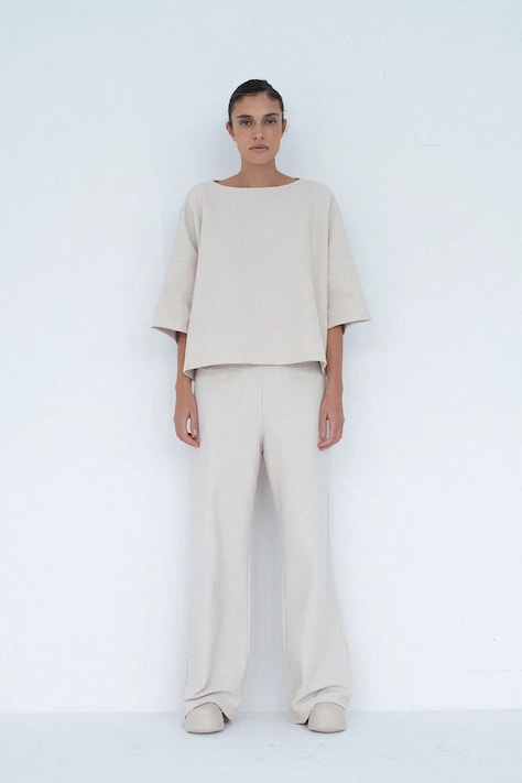 Muuv. spodnie wide leg damskie bawełniane MOAI beżowe high waist