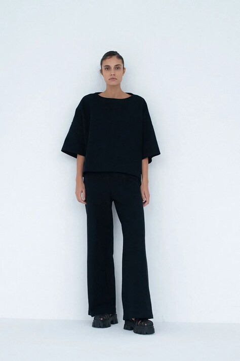 Muuv. spodnie wide leg damskie bawełniane MOAI czarne high waist