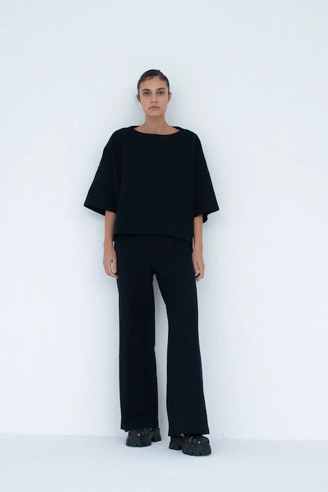 Muuv. spodnie wide leg damskie bawełniane MOAI czarne high waist