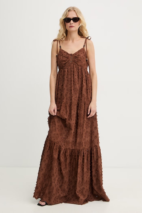 Silvian Heach letní šaty bavlněné TAPLA hnědé květinové GPP26303VE