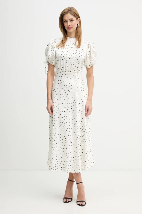 Silvian Heach sukienka FISIA kolor beżowy midi rozkloszowana GPP26341VE