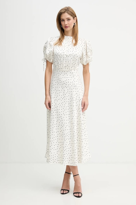 Silvian Heach sukienka FISIA kolor beżowy midi rozkloszowana GPP26341VE