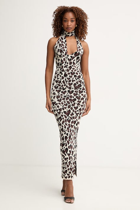 Silvian Heach sukienka z wiskozy BOTTISI brązowa zwierzęca CVP26010VE