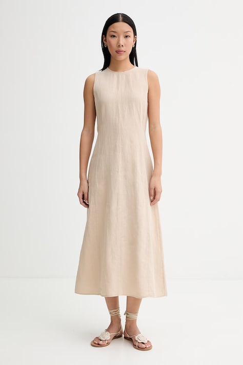 Marc O'Polo sukienka letnia lniana beżowa gładka 5000014008