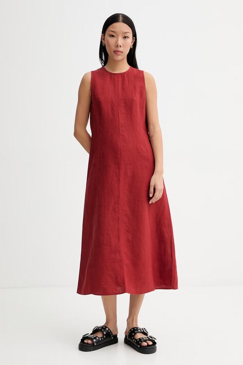 Marc O'Polo sukienka letnia lniana czerwona gładka 5000014021