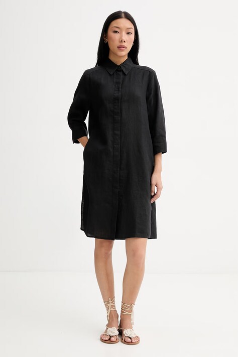 Marc O'Polo sukienka koszulowa lniana czarna gładka 5000014022
