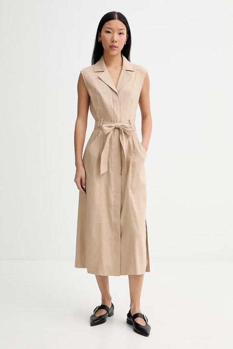 Marc O'Polo sukienka żakietowa z lnem beżowa gładka 5000014050