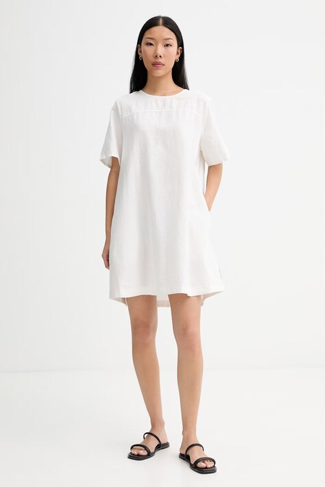 Marc O'Polo sukienka letnia z lnem beżowa gładka 5000010265