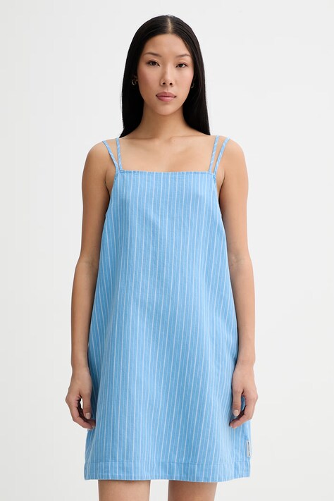 Marc O'Polo sukienka letnia z lnem niebieska w paski 5000010555