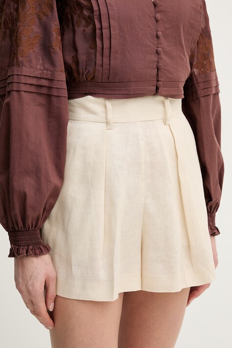 Silvian Heach szorty eleganckie damskie lniane POSANE beżowe GPP26186SH