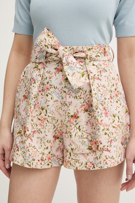 Silvian Heach szorty lniane ALIMO damskie kolor różowy wzorzyste high waist GPP26364SH