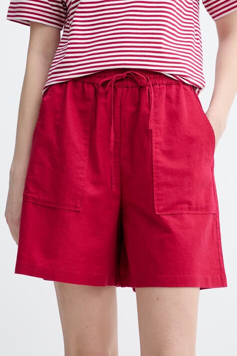 Marc O'Polo szorty damskie z lnem czerwone high waist 5000010127