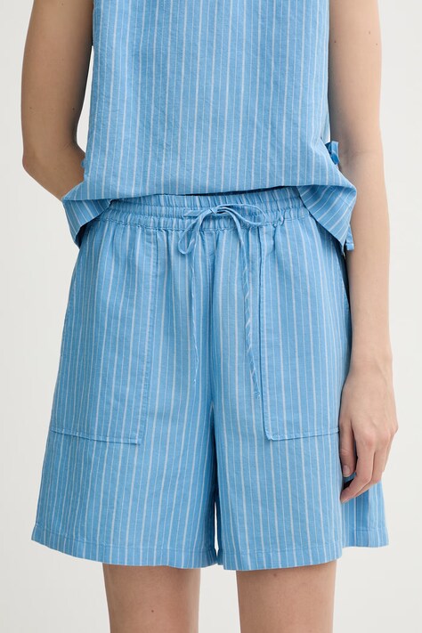 Marc O'Polo szorty damskie z lnem niebieskie high waist 5000010128