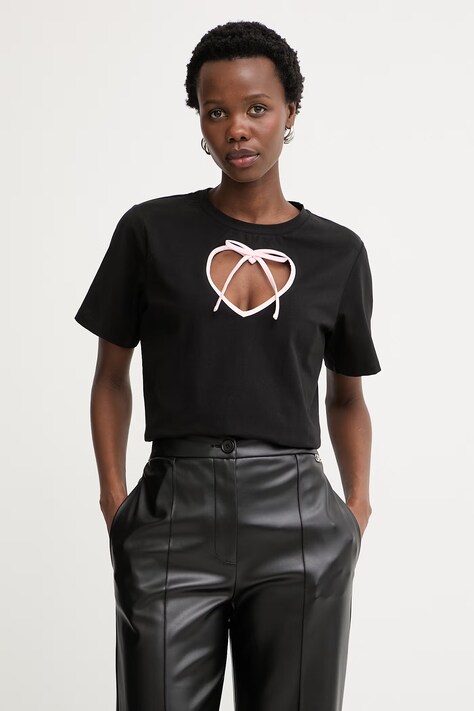 Silvian Heach T-shirt damski bawełniany z elastanem KHERNA czarny CVP26036TS