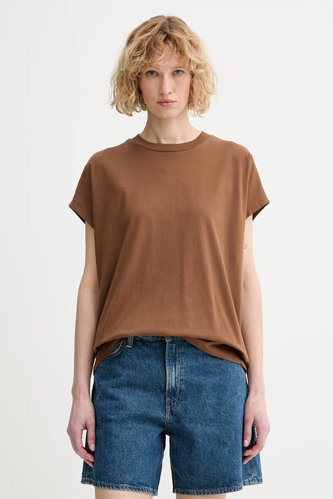 Marc O'Polo T-shirt damski bawełniany brązowy 5000009995