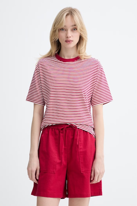 Marc O'Polo T-shirt damski bawełniany bordowy 5000010012