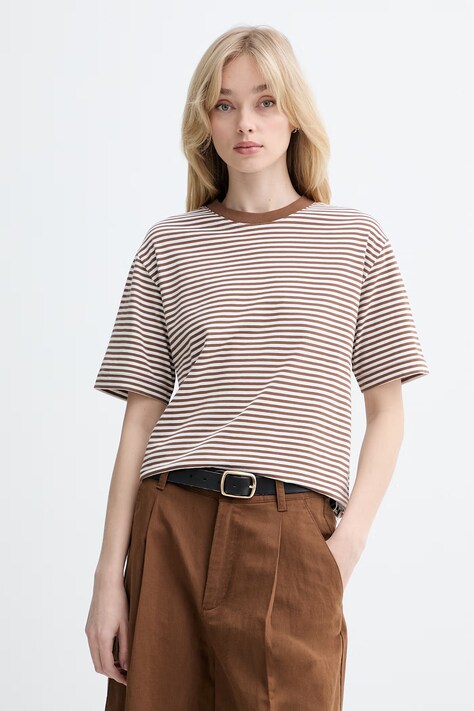 Marc O'Polo T-shirt damski bawełniany brązowy 5000010012