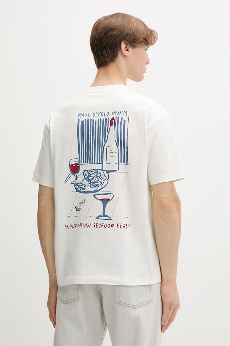 Marc O'Polo T-shirt męski bawełniany beżowy 5000010817