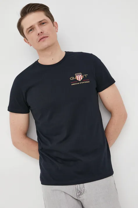 Gant t-shirt bawełniany kolor granatowy z aplikacją