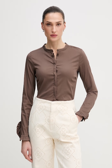 Košile Mos Mosh dámská, modrá barva, slim, se stojáčkem