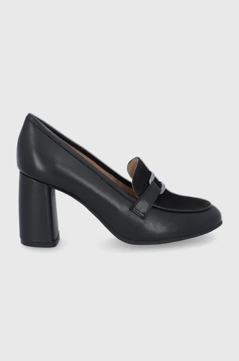 Шкіряні туфлі Wojas жіночі колір чорний каблук блок