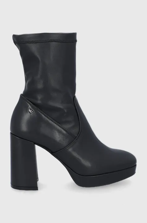Шкіряні черевики Wojas жіночі колір чорний каблук блок