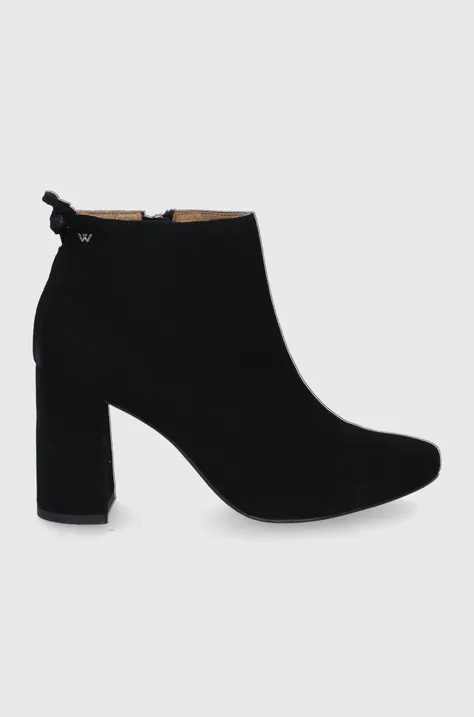 Шкіряні черевики Wojas жіночі колір чорний каблук блок