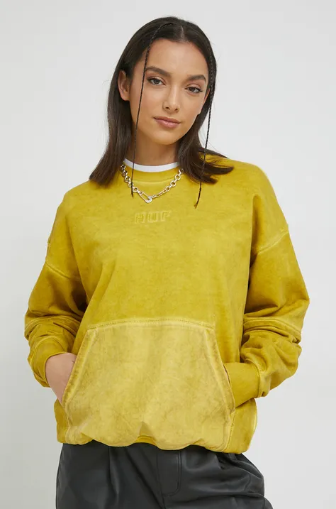 HUF bluza bawełniana damska kolor żółty z aplikacją