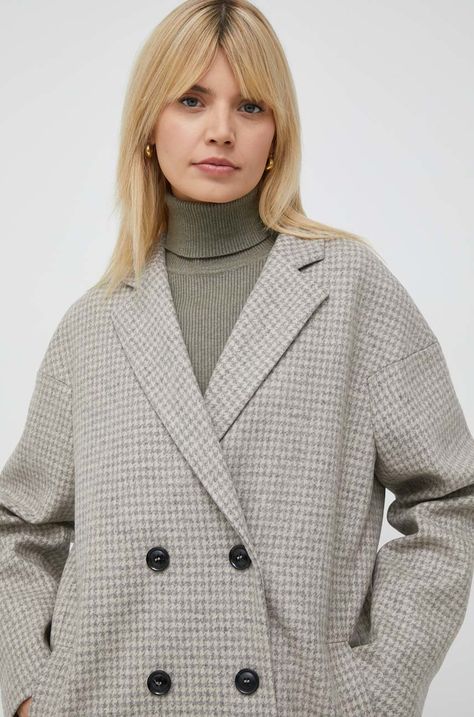Mos Mosh palton de lana culoarea gri, de tranzitie, cu doua randuri de nasturi