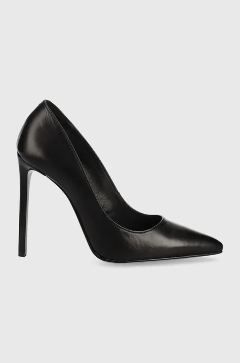 Кожени обувки с висок ток Wojas в черно