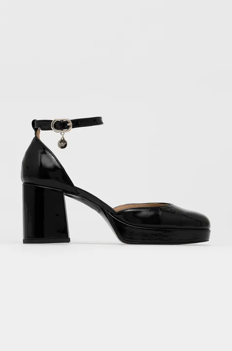 Шкіряні туфлі Wojas колір чорний каблук блок