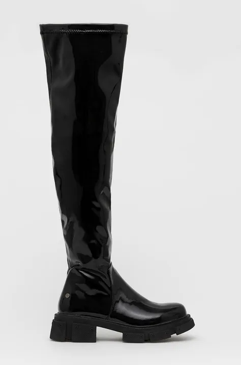 Čizme GOE za žene, boja: crna, ravna potpetica, s polutoplom podstavom