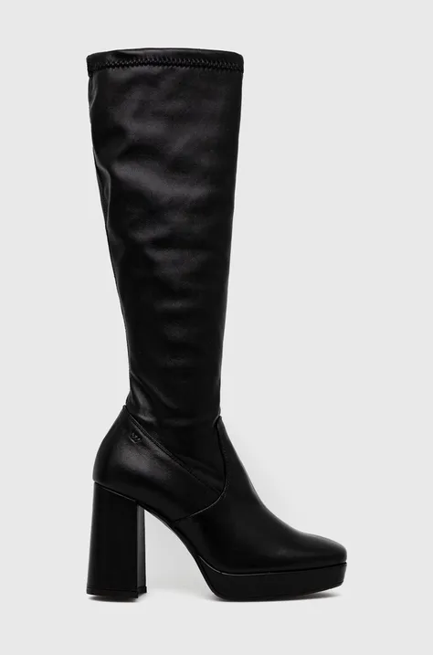 Кожаные сапоги Wojas женские цвет чёрный каблук кирпичик