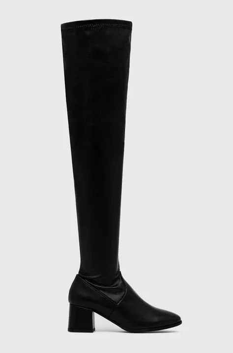 Kožne čizme Wojas za žene, boja: crna, ravna potpetica