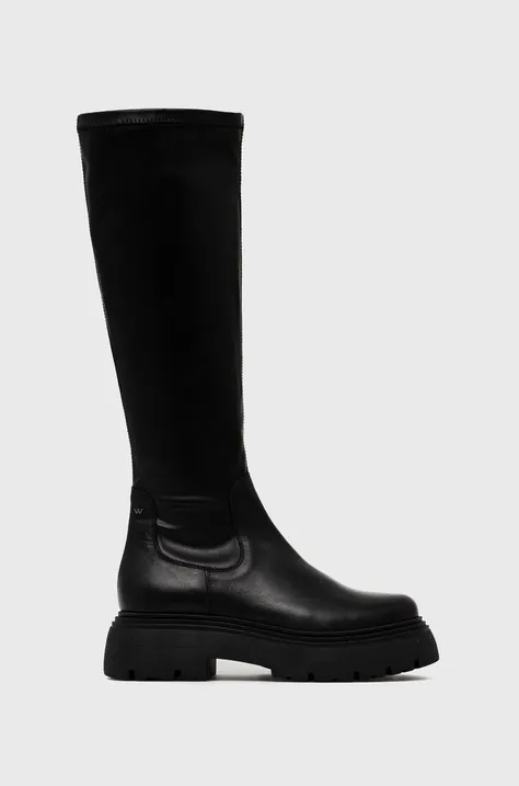 Шкіряні чоботи Wojas жіночі колір чорний на платформі
