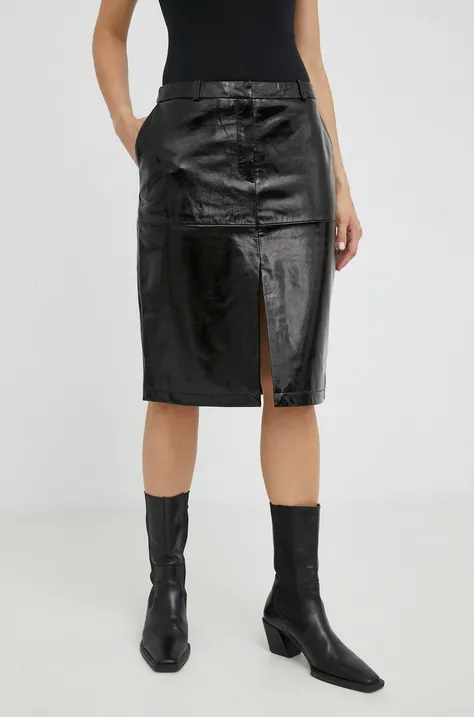 Δερμάτινη φούστα Herskind Rillo χρώμα: μαύρο