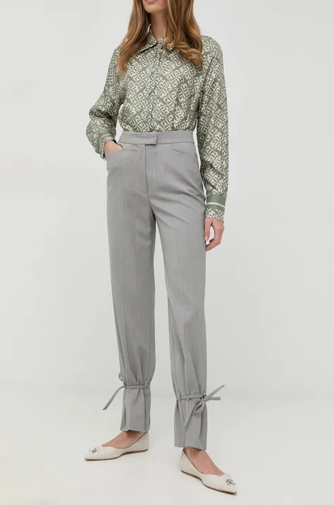 Beatrice B pantaloni din lana femei, culoarea gri, drept, high waist
