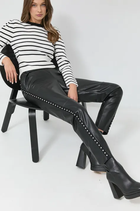 Kalhoty Nissa dámské, černá barva, jednoduché, high waist