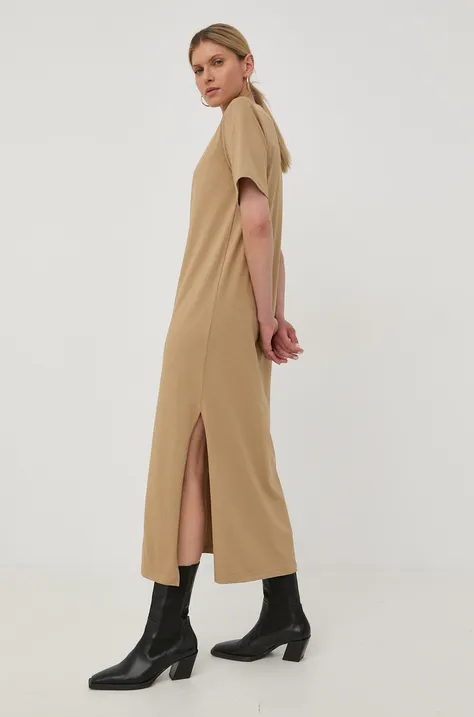 Herskind sukienka bawełniana kolor brązowy maxi prosta
